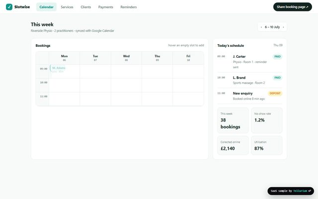 Slotwise — appointment scheduling saas design sample